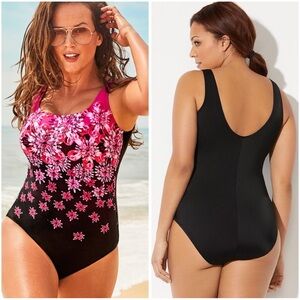 NWOT Swimsuits for All Chlorine Resistant Tank One Piece Pink Black Floral sz 22